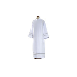 Aube de prêtre blanche avec maille cendrée (19)