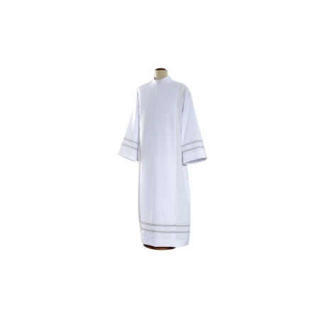 Aube de prêtre blanche avec maille cendrée (19)