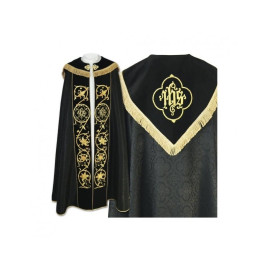 Chape IHS brodée noire - bandes de velours (78)