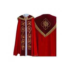 Chape IHS brodée rouge - bandes de velours (79)