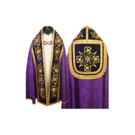 Chape brodée romaine, violette avec accessoires dorés (90)