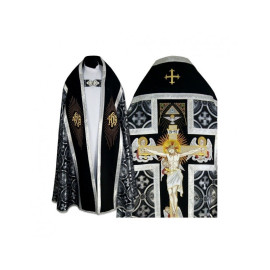 Chape romaine noir et argent Christ crucifié