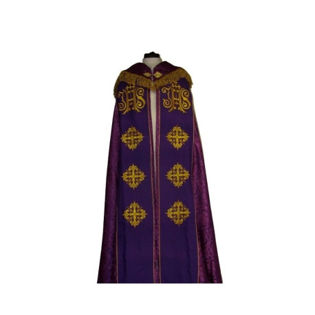 Chape brodée - IHS (couleurs liturgiques) - rosette