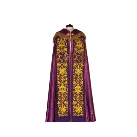 Chape brodée - IHS violet - rosette (1)