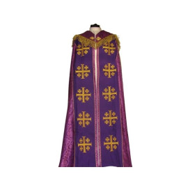 Chape brodée - Croix de Jérusalem violette - rosette (3)