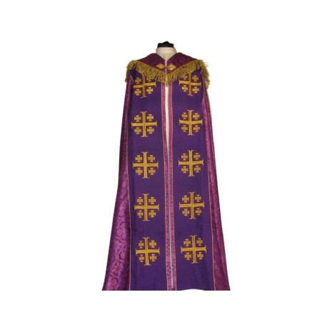 Chape brodée - Croix de Jérusalem violette - rosette (3)