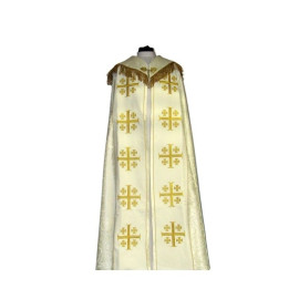 Chape brodée - Croix de Jérusalem écru - rosette (3)