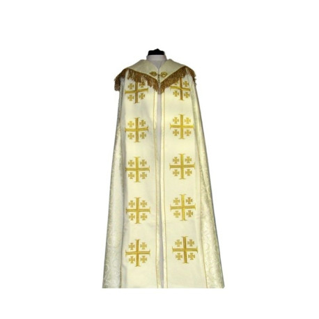Chape brodée - Croix de Jérusalem écru - rosette (3)