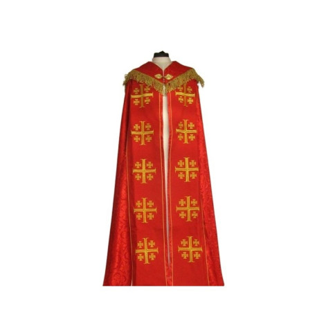 Chape brodée - Croix de Jérusalem rouge - rosette (3)