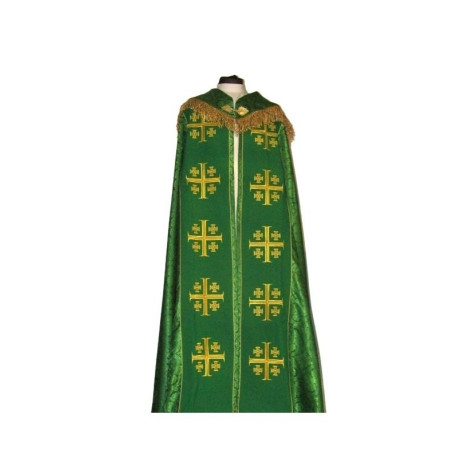 Chape brodée - Croix de Jérusalem verte - rosette (3)