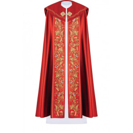 Chape liturgique avec IHS brodé - rouge (33)