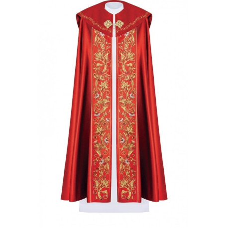 Chape liturgique avec IHS brodé - rouge (33)