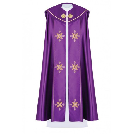 Chape liturgique brodée IHS - violet (37)