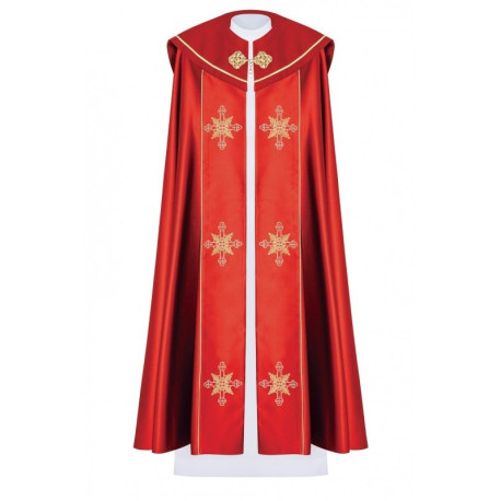 Chape liturgique brodée IHS - rouge (38)