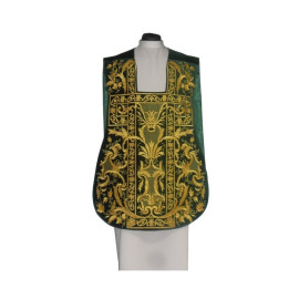 Chasuble romaine motif eucharistique brodé vert, velours (74)