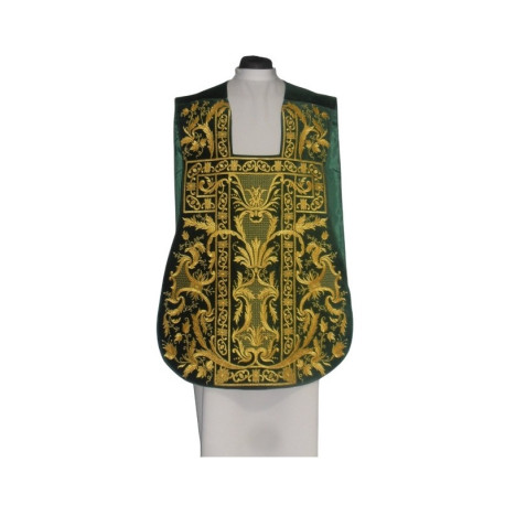 Chasuble romaine motif eucharistique brodé vert, velours (74)