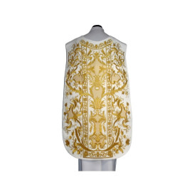 Chasuble romaine motif eucharistique brodé blanc, velours (73)