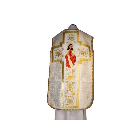 Chasuble romaine écru/blanc Cœur de Jésus (60)