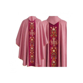 Chasuble gothique IHS jacquard - couleurs liturgiques (16)