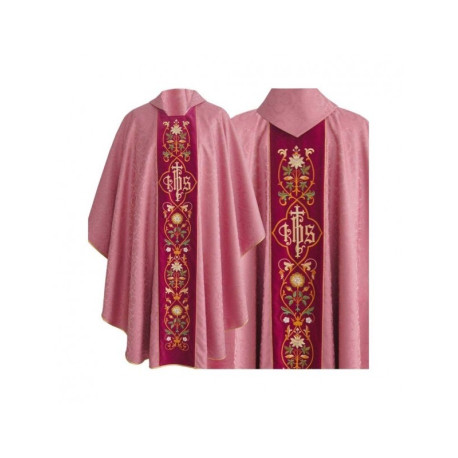 Chasuble gothique IHS jacquard - couleurs liturgiques (16)