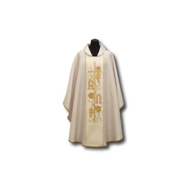 Chasuble en damas, ceinture brodée Alpha Omega