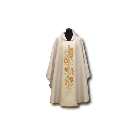 Chasuble en damas, ceinture brodée Alpha Omega