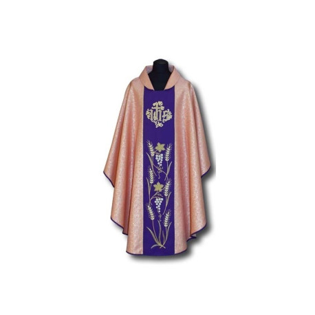 Chasuble brodée rose, ceinture violette (005)