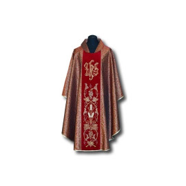 Chasuble brodée rouge, ceinture en velours (007)