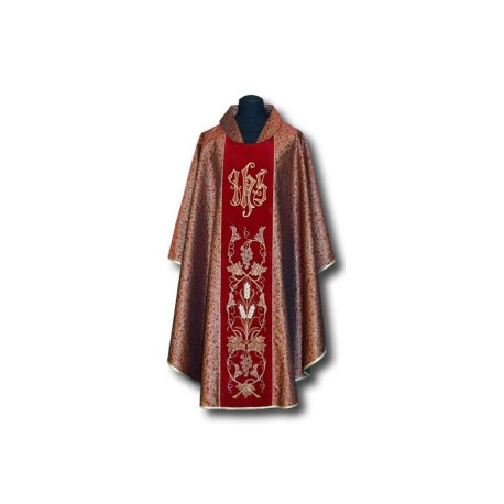 Chasuble brodée rouge, ceinture en velours (007)