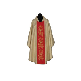 Chasuble brodée d'or, ceinture rouge (012)