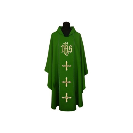 Chasuble brodée IHS + Croix - couleurs liturgiques