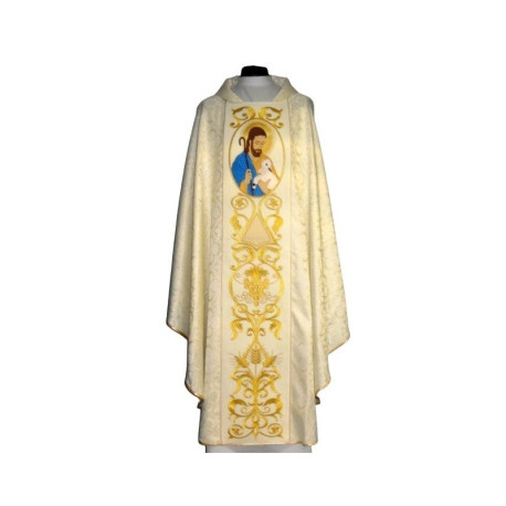 Chasuble du Bon Pasteur - rosette couleur crème (2)