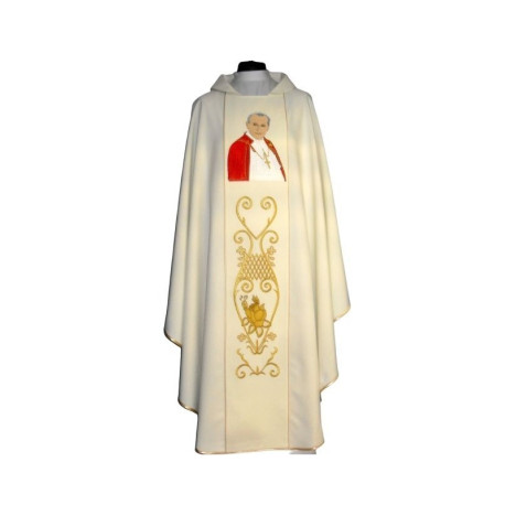 Chasuble à l'effigie de Jean-Paul II - tissu uni