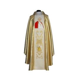 Chasuble à l'effigie de Jean-Paul II - tissu doré