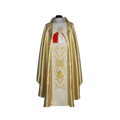 Chasuble à l'effigie de Jean-Paul II - tissu doré