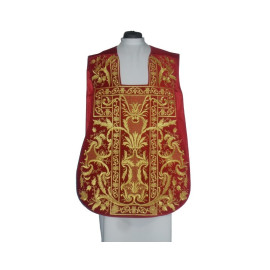 Chasuble romaine motif eucharistique brodé rouge, velours (75)