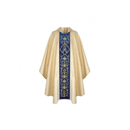 Chasuble mariale brodée or, ceinture bleue (33)