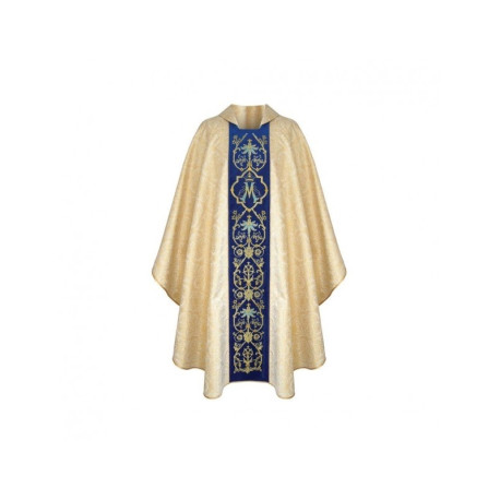 Chasuble mariale brodée or, ceinture bleue (33)
