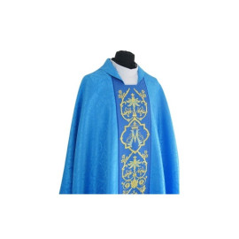 Chasuble mariale gothique, jacquard bleu