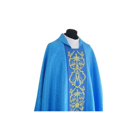 Chasuble mariale gothique, jacquard bleu