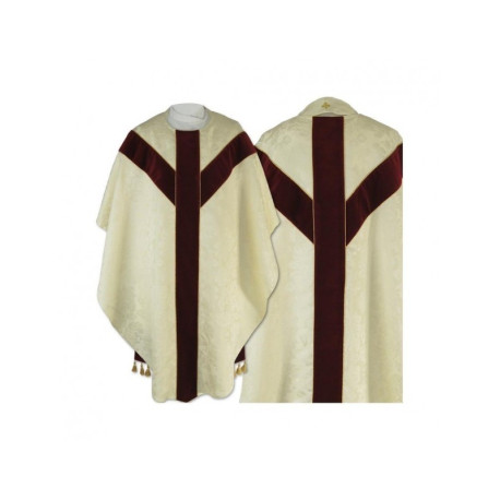 Chasuble semi-gothique - jacquard écru (56)