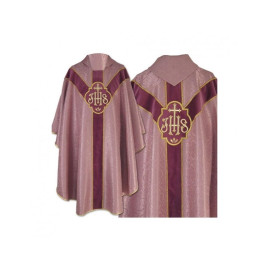 Chasuble semi-gothique - rose délavé, jacquard (58)