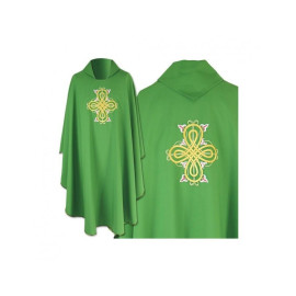 Chasuble gothique verte brodée - tissu uni (37)