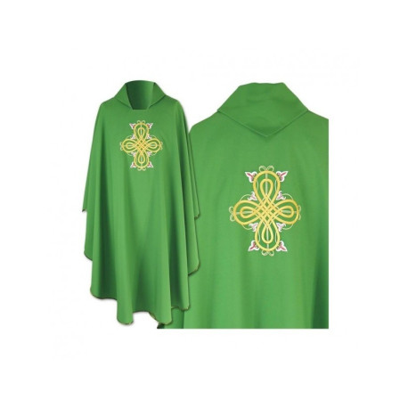 Chasuble gothique verte brodée - tissu uni (37)