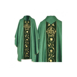 Chasuble gothique brodée verte - ceinture en velours (42)