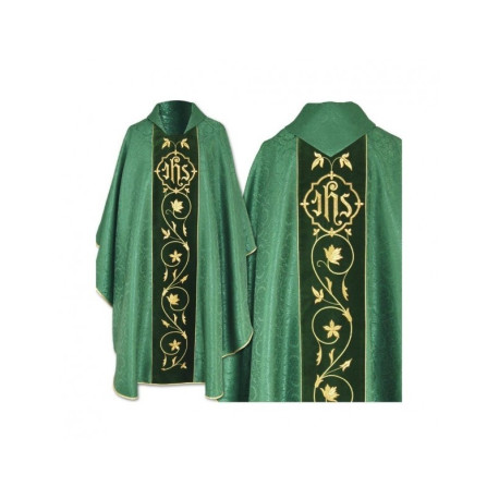 Chasuble gothique brodée verte - ceinture en velours (42)