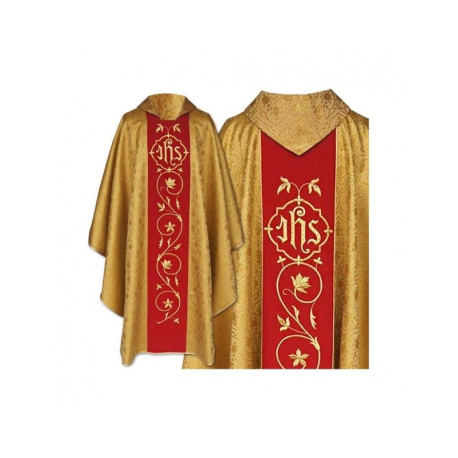 Chasuble gothique brodée or - tissu brocard (43)