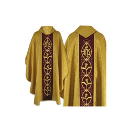 Chasuble gothique brodée or - tissu brocard (44)