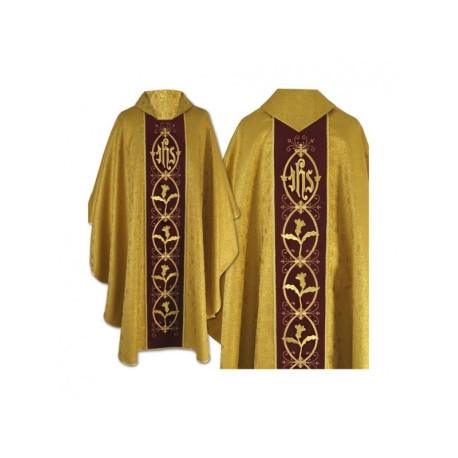 Chasuble gothique brodée or - tissu brocard (44)