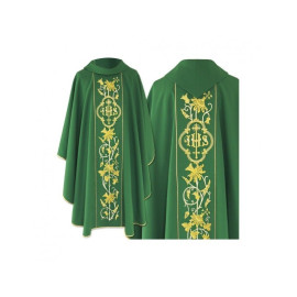 Chasuble gothique verte brodée - tissu uni (45)